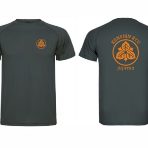 T-shirt cinza mate com símbolo laranja