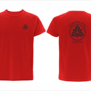 T-shirt vermelha com símbolo preto